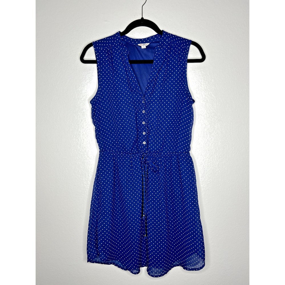 GUESS Women's Dress‎ Sleeveless Blue Polka Dot Cinch Waist Size Small Summer